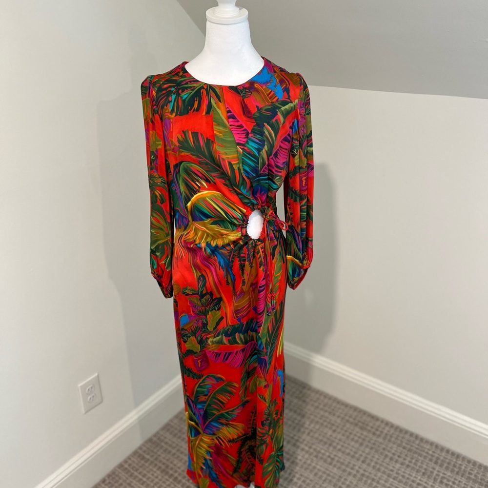 Farm Rio Size M Silk Cutout Dress - Picture 2 of 7